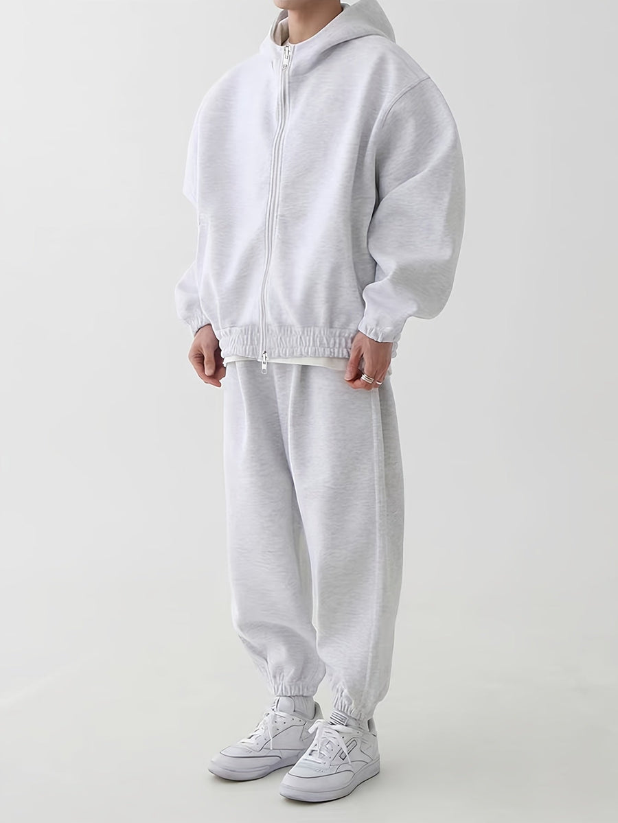 Unisex Trainingsanzug mit Kapuzenjacke und Jogginghose in Graumeliert