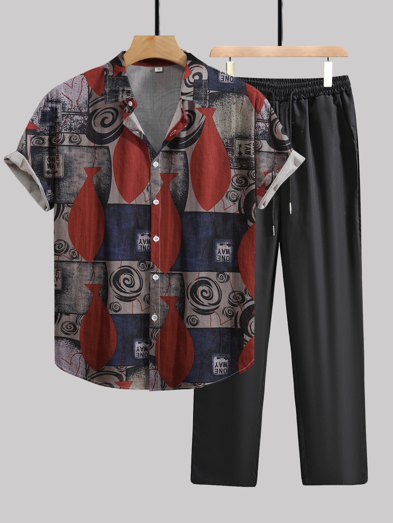 Herren Set mit Kurzarm-Hemd und Hose – Künstlerischer Style für Freizeit und Urlaub