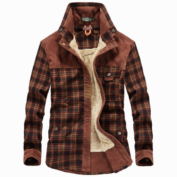 Herren Kariertes Hemd Jacke mit Cord Details und Teddyfutter