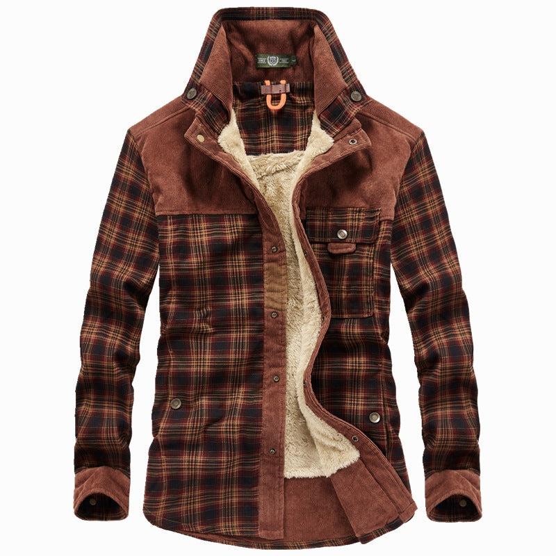Herren Kariertes Hemd Jacke mit Cord Details und Teddyfutter
