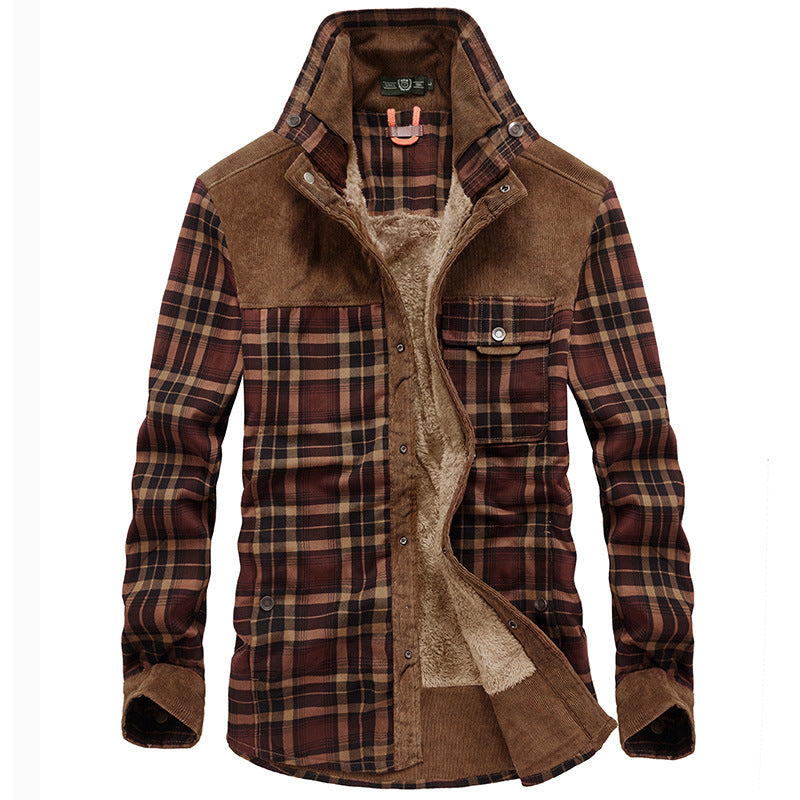 Herren Kariertes Hemd Jacke mit Cord Details und Teddyfutter