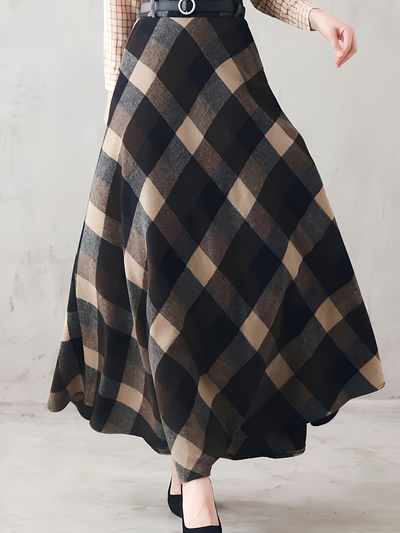 Damen Maxirock Plaidmuster A-Linie Karo Optik
