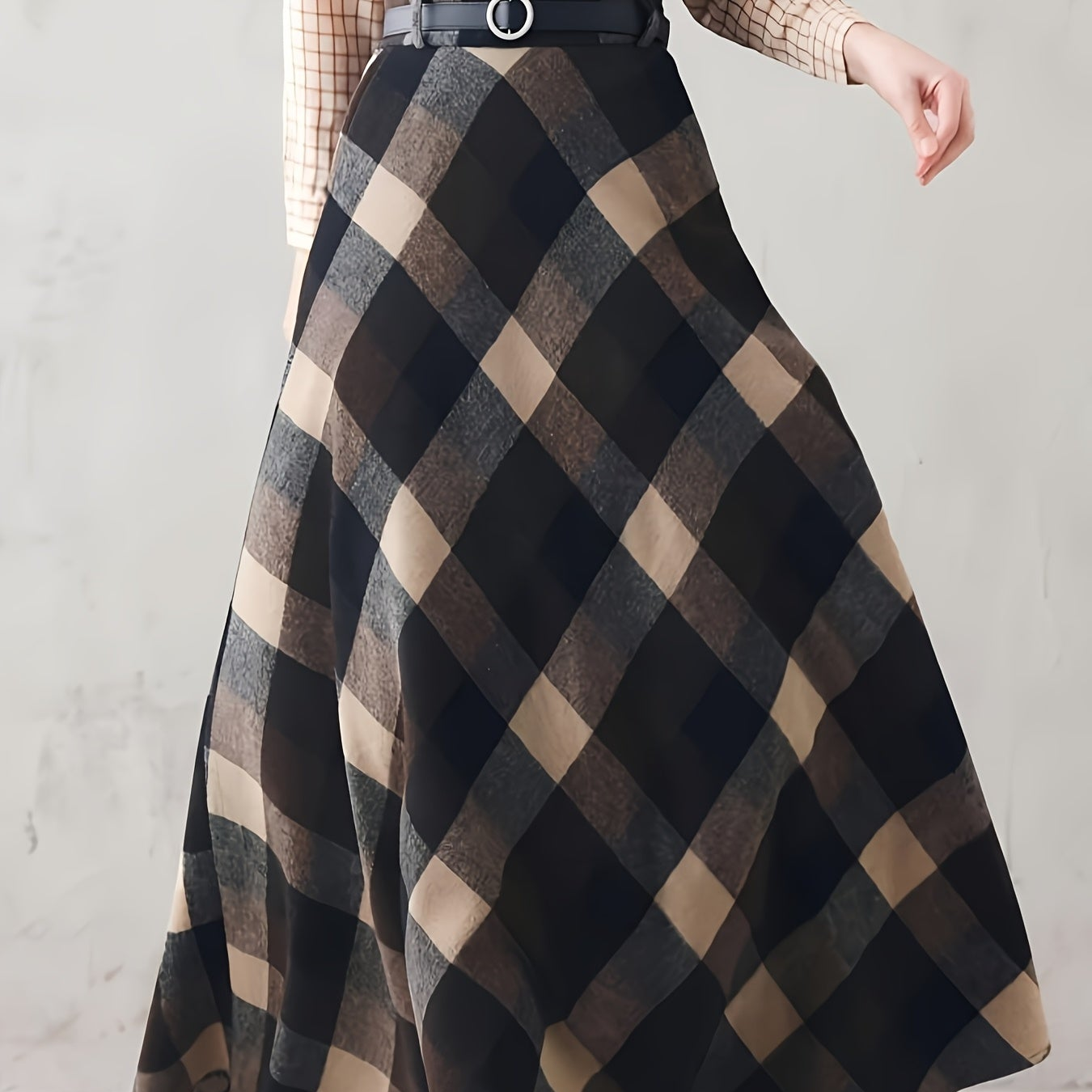 Damen Maxirock Plaidmuster A-Linie Karo Optik