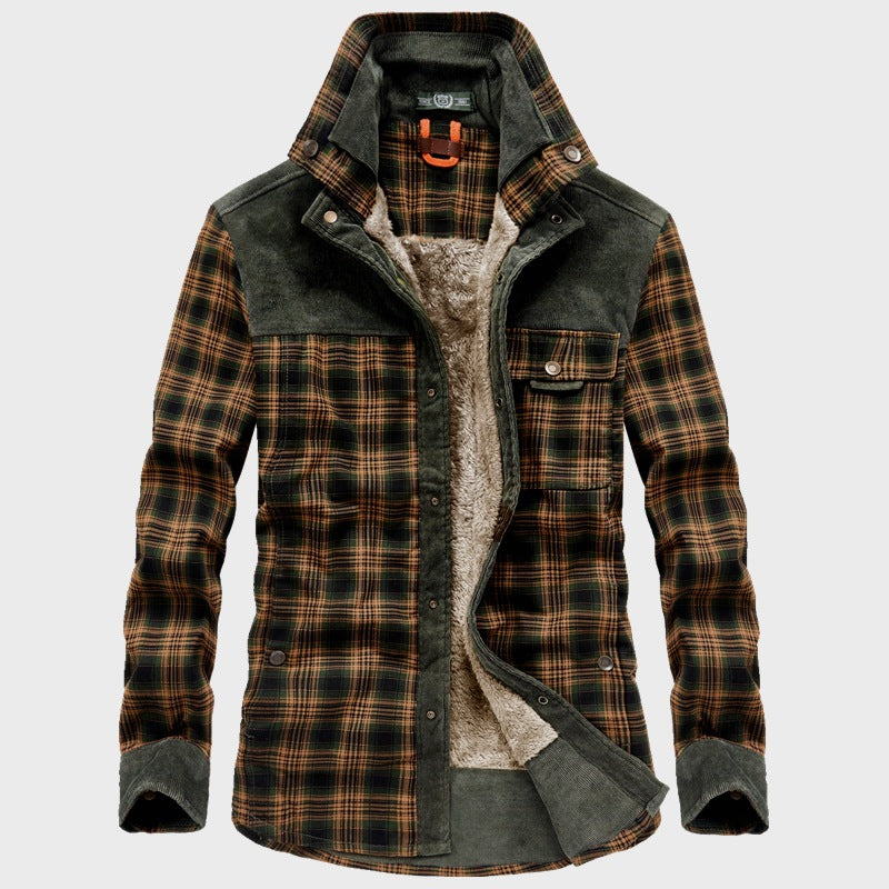 Herren Kariertes Hemd Jacke mit Cord Details und Teddyfutter