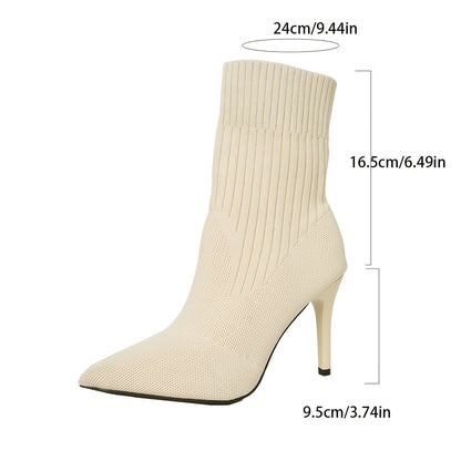 Damen Strick Stiefel Braun Stiletto Absatz Spitz Zeh