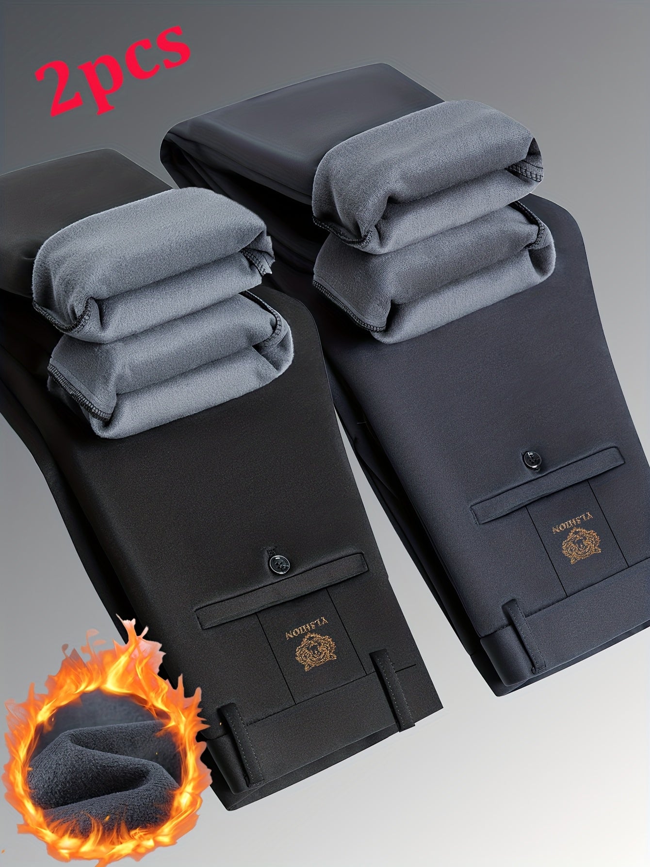 Herren Thermohose gefüttert Schwarz Slim Fit Warme Winterhose Anzughose