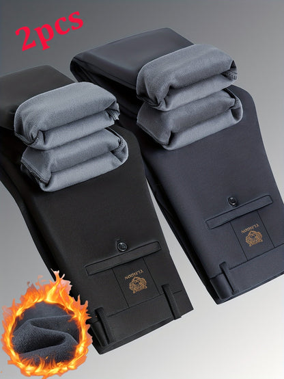 Herren Thermohose gefüttert Schwarz Slim Fit Warme Winterhose Anzughose