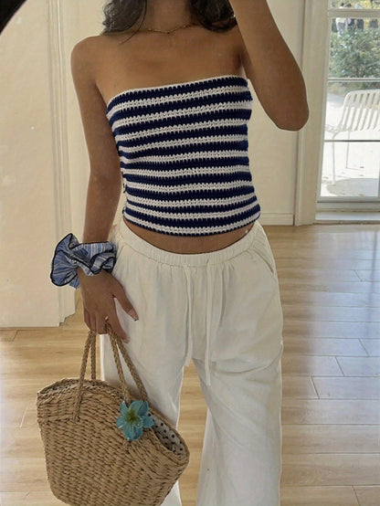 Damen Bandeau-Top mit Streifen – Modisches, lässiges Tube Top für Strand und Freizeit