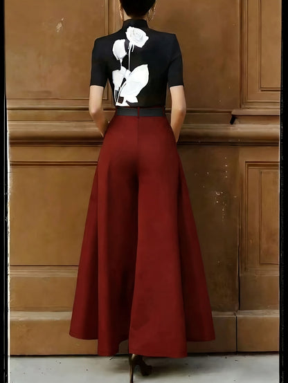 Damen Elegante High-Waist Weite Palazzo Hose mit Gürtel – Perfekt für Büro und besondere Anlässe