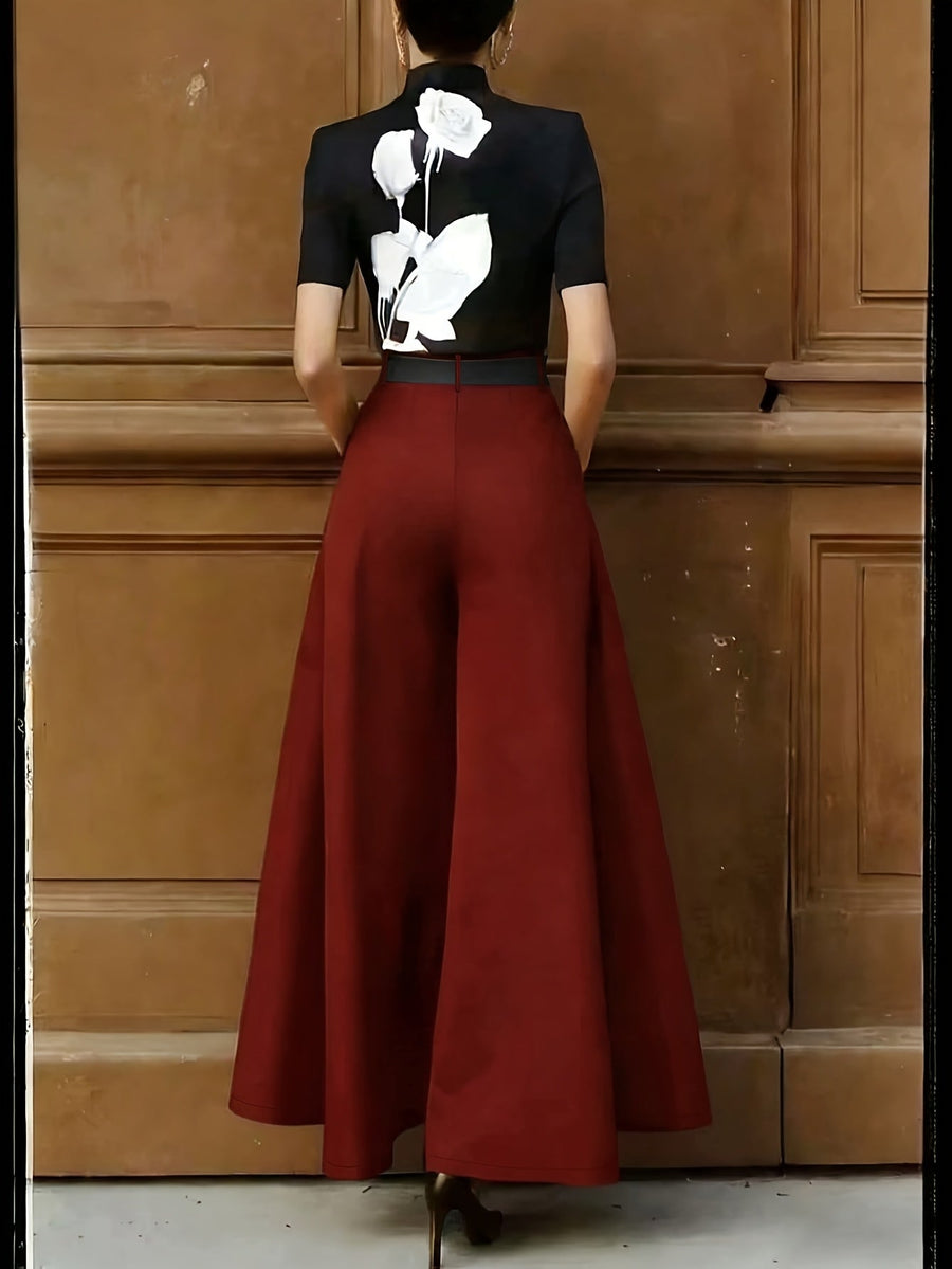 Damen Elegante High-Waist Weite Palazzo Hose mit Gürtel – Perfekt für Büro und besondere Anlässe