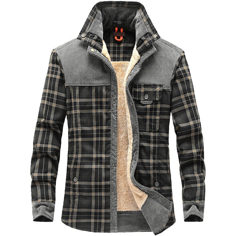 Herren Kariertes Hemd Jacke mit Cord Details und Teddyfutter
