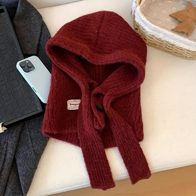 Unisex Strick Kapuze mit Schal Winter Warme Sturmhaube Haube Halswärmer