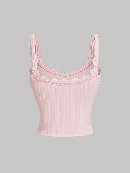 Damen Coquette Stil Spitzentop mit Schleife – Feminines Camisole für Freizeit und Loungewear