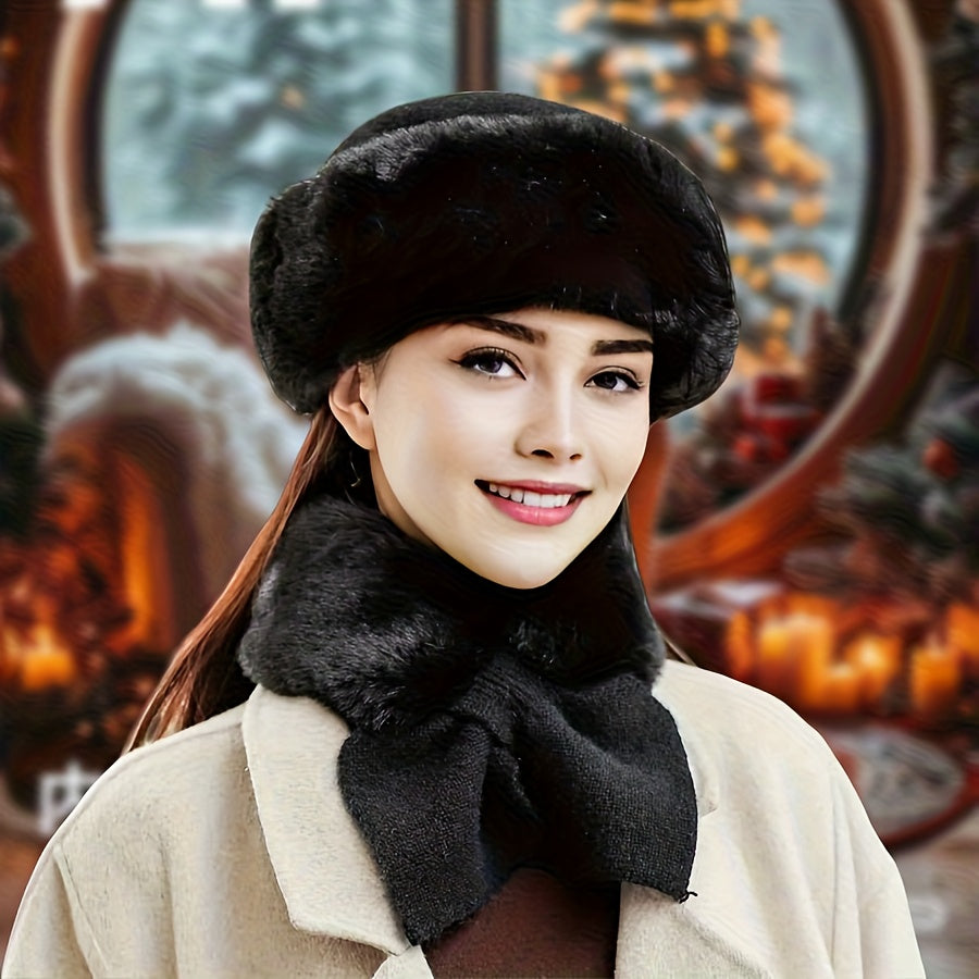 3-teiliges Hut Schal Handschuh Set Damen Winter mit Kunstpelz