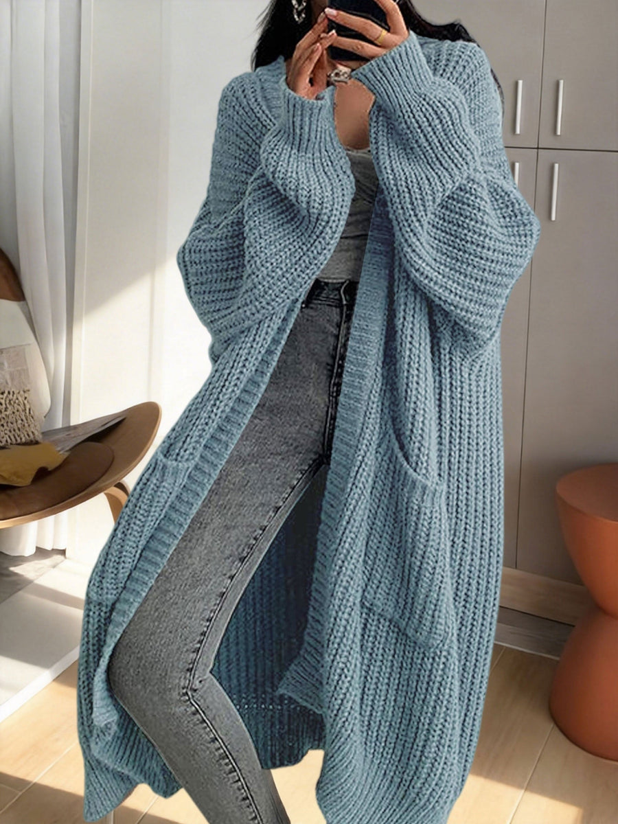 Damen Oversize Longline Strickjacke mit weitem Schnitt und Taschen – Modische, lässige Strickjacke für gemütliche Outfits