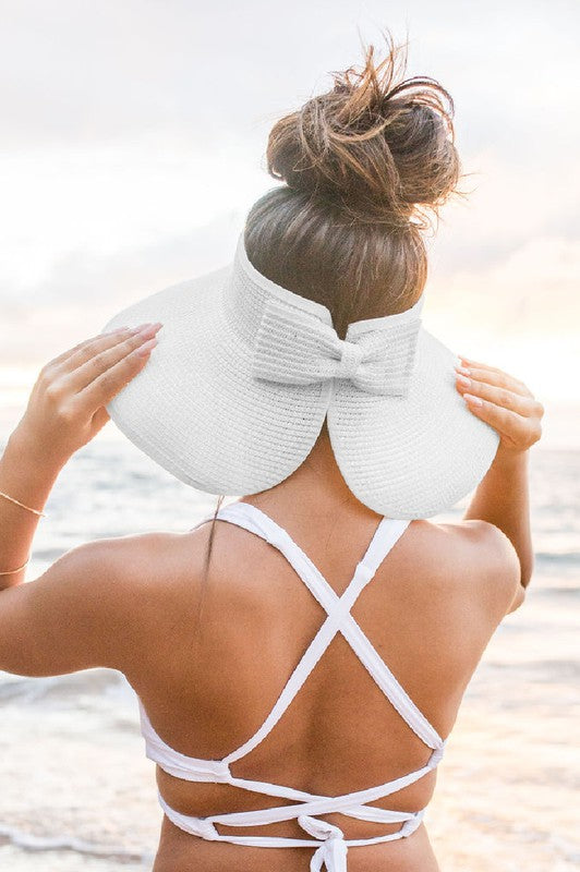 Sonnenhut Damen Stroh-Visor mit Schleife – Strand Mütze Sonnenschutz