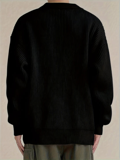 Gerippte Strickjacke mit Reverskragen und Knöpfen für Herren