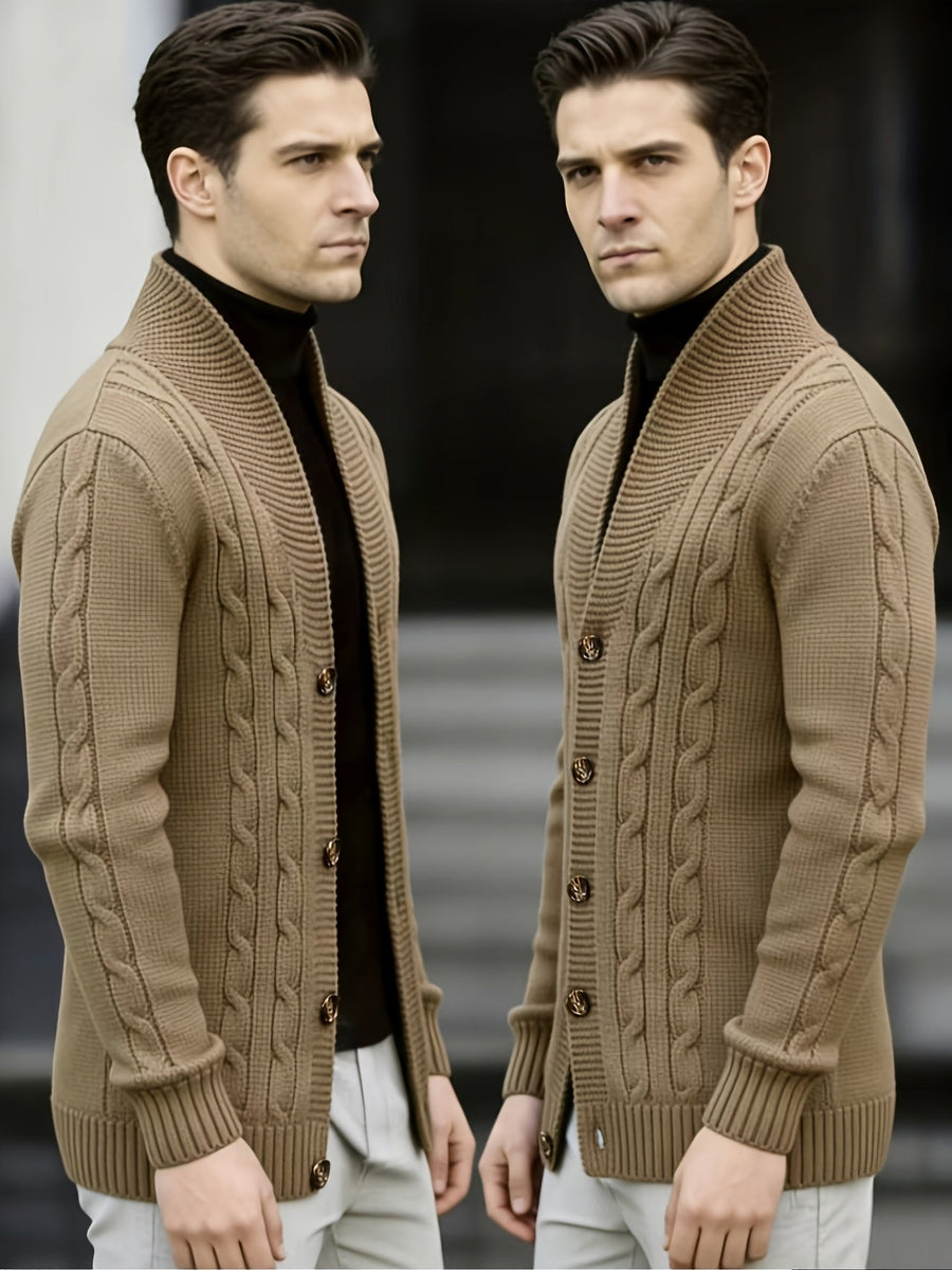 Herren Strickjacke mit Schalkragen und Zopfmuster