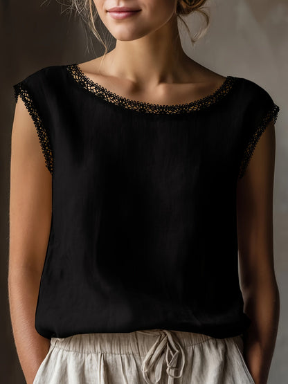 Damen Bluse ärmellos mit Spitzenbesatz, eleganter Freizeit-Look