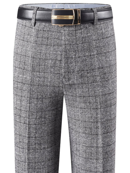 Herren Hose Kariert Gerades Bein Klassischer Schnitt Elegante Freizeithose