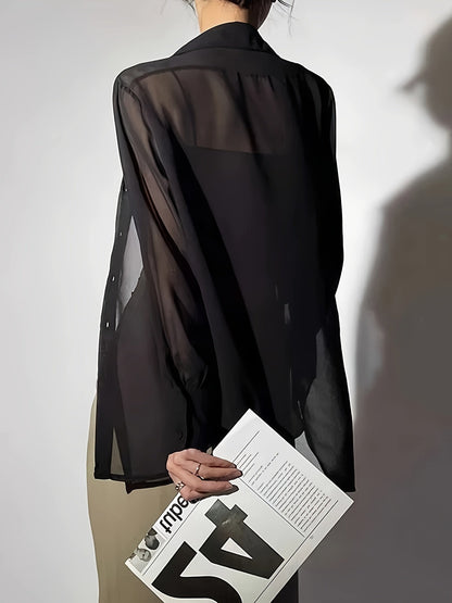 Damen Bluse Transparent Locker mit Knopfleiste – Eleganter Lagenlook für Alltag und Events
