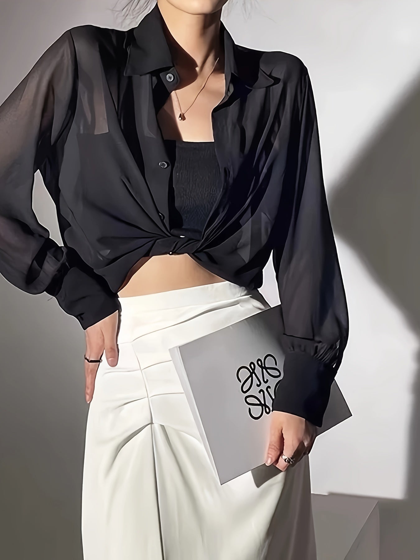 Damen Bluse Transparent Locker mit Knopfleiste – Eleganter Lagenlook für Alltag und Events