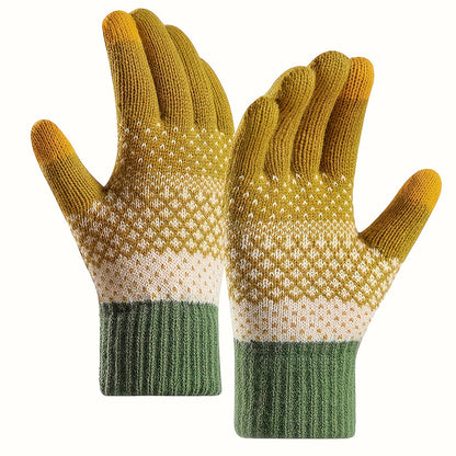 Winter Strickhandschuhe mit Muster in Gelb Weiß Grün Warme Touchscreen-Handschuhe für Damen & Herren