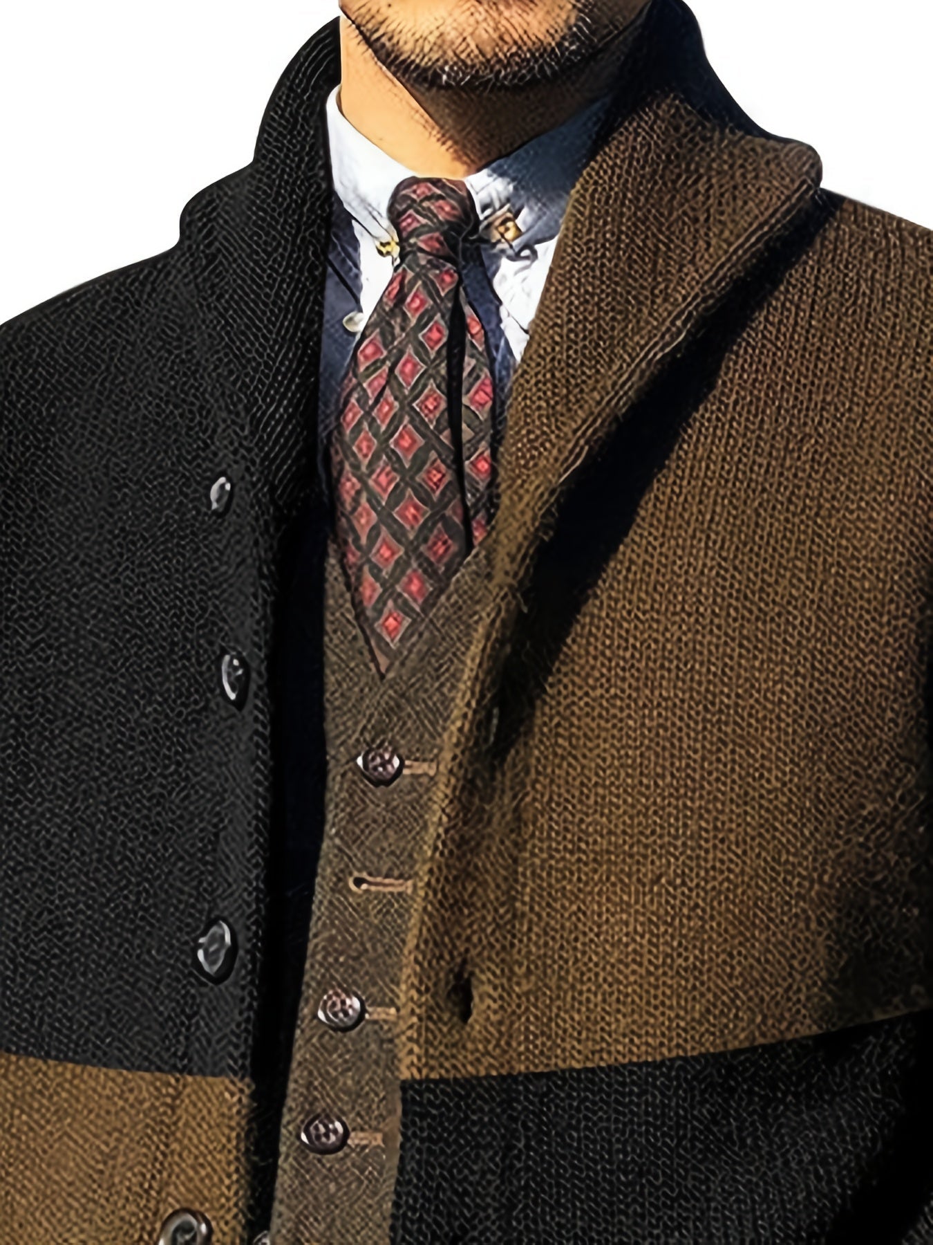 Herren Strickjacke gestreift mit Schalkragen und Knöpfen