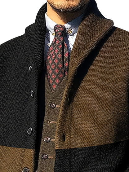 Herren Strickjacke gestreift mit Schalkragen und Knöpfen