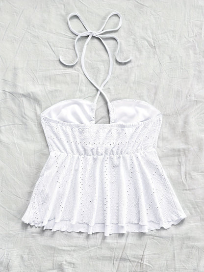 Damen Halter Babydoll Top mit Stickerei – Romantischer Vintage-Look für Freizeit & Urlaub