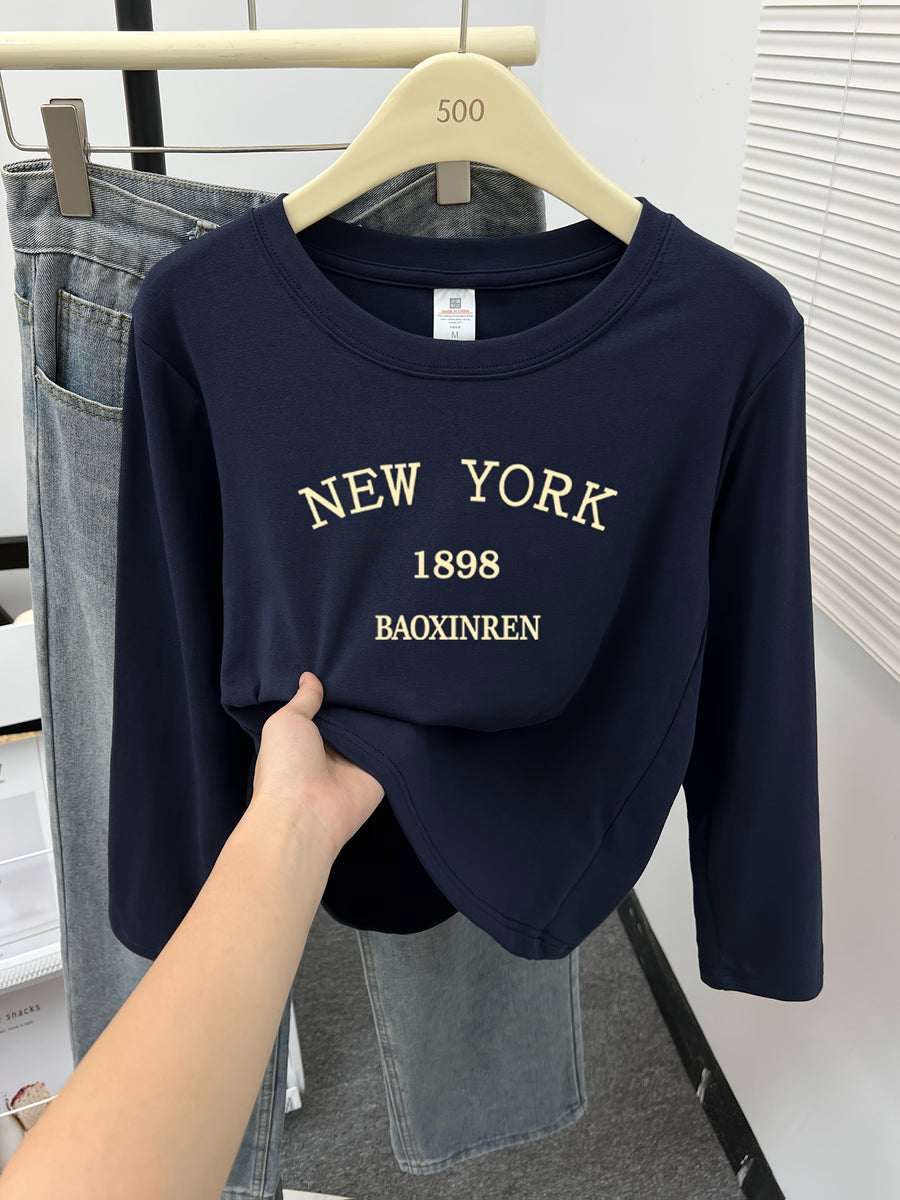Damen Langarmshirt "New York" Rundhals mit Print in verschiedenen Farben