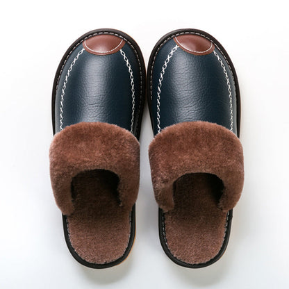 Hausschuhe gefüttert für Herren, Winter warm, Schwarz mit Ziernähten