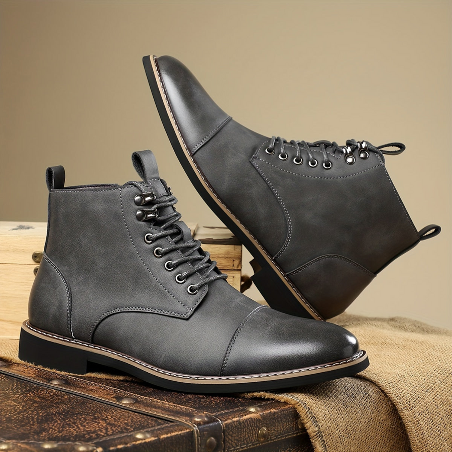 Herren Stiefeletten Braun mit Schnürung & Kappe Freizeit Stiefel