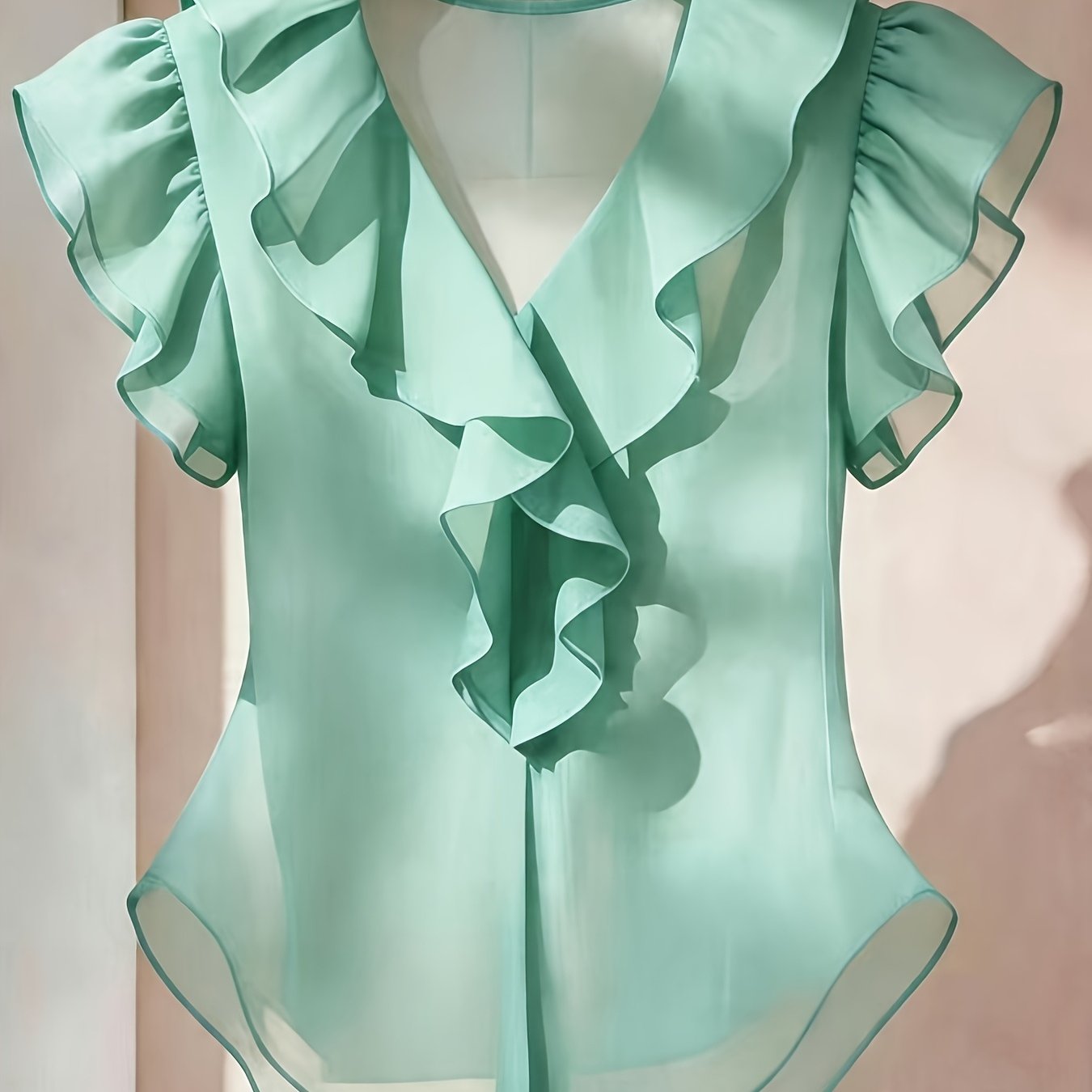 Damen Rüschenbluse mit V-Ausschnitt und Volantärmeln – Eleganter Stil für Büro und besondere Anlässe