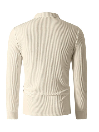 Herren Rippstrick Polo-Pullover mit Reißverschluss, Langarm