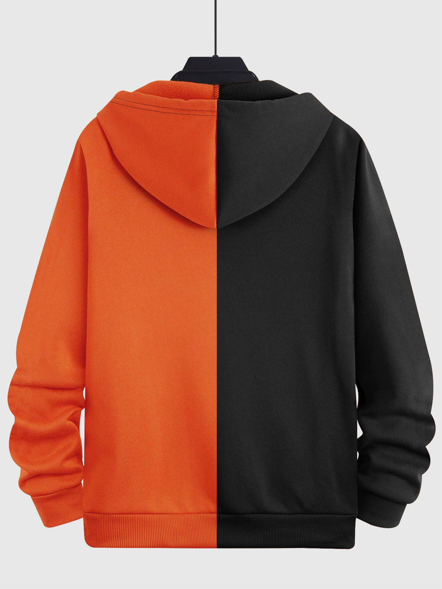 Unisex Kapuzenjacke mit Reißverschluss, Zweifarbig und Grafikmuster, Sportlicher Hoodie