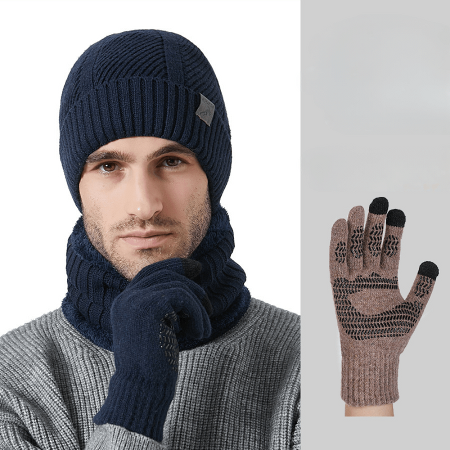 Winter Set Mütze Schal Handschuhe Gestrickt Gefüttert Unisex