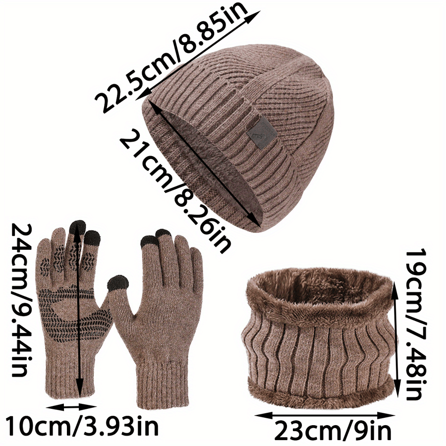 Winter Set Mütze Schal Handschuhe Gestrickt Gefüttert Unisex