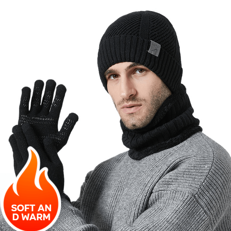 Winter Set Mütze Schal Handschuhe Gestrickt Gefüttert Unisex