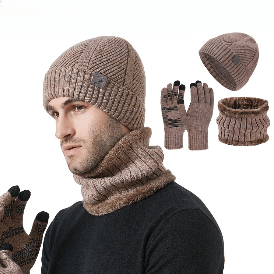 Winter Set Mütze Schal Handschuhe Gestrickt Gefüttert Unisex