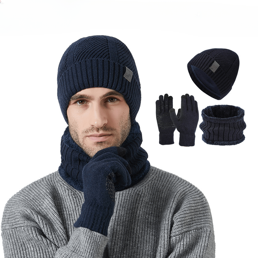 Winter Set Mütze Schal Handschuhe Gestrickt Gefüttert Unisex