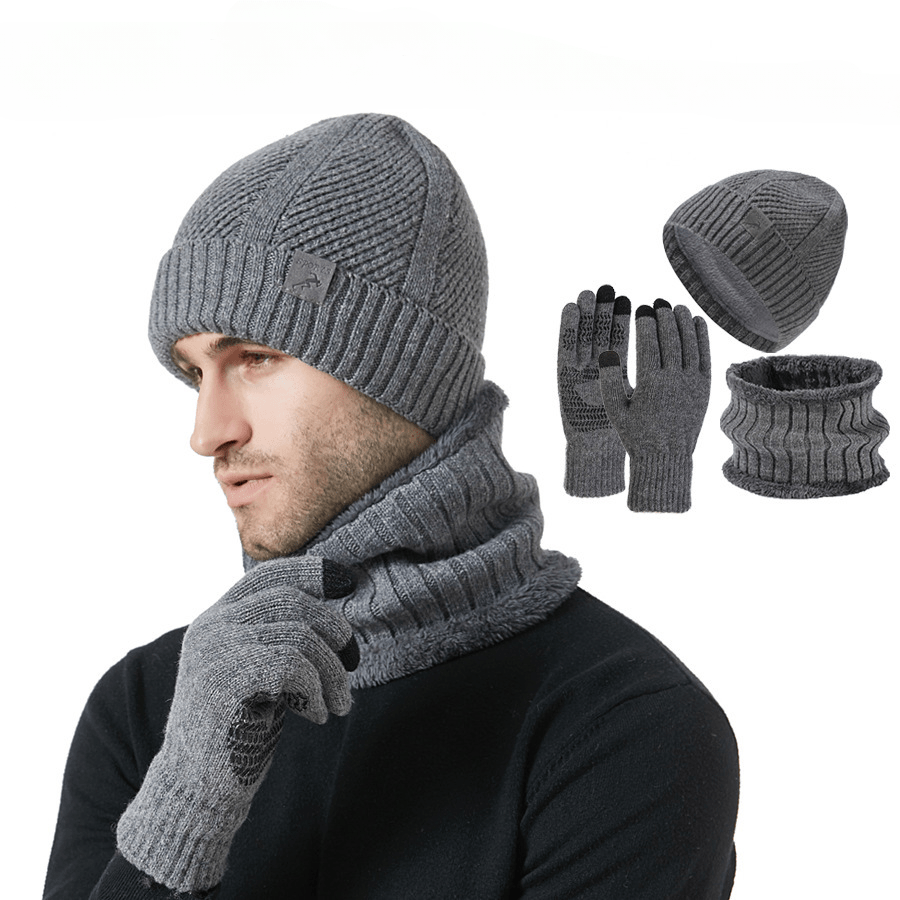 Winter Set Mütze Schal Handschuhe Gestrickt Gefüttert Unisex