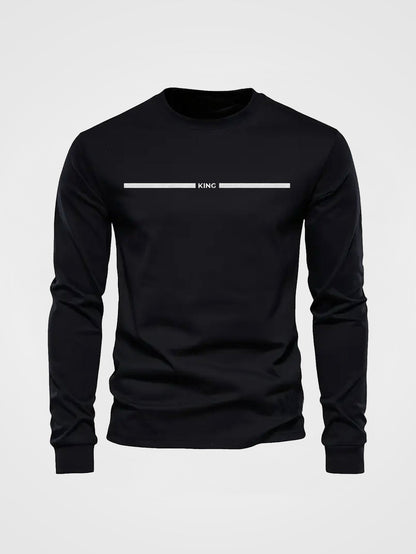 Herren Langarmshirt mit Rundhalsausschnitt und KING-Druck, lässig