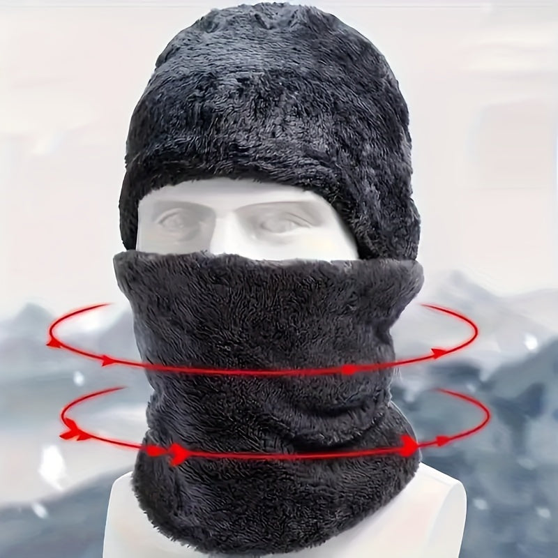Winterset met muts, sjaal, handschoenen, oorwarmers en gebreide, gevoerde sokken, donkerblauw