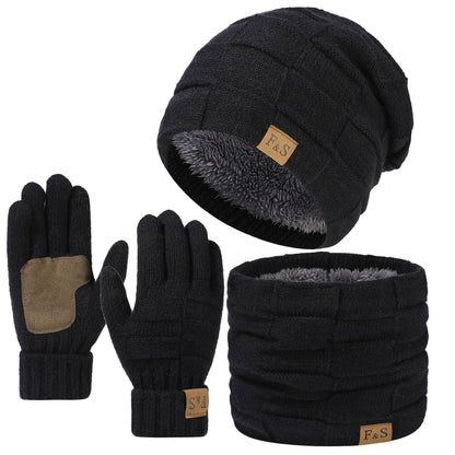 Unisex mutsenset met gebreide muts, sjaal en gevoerde winterhandschoenen, beige
