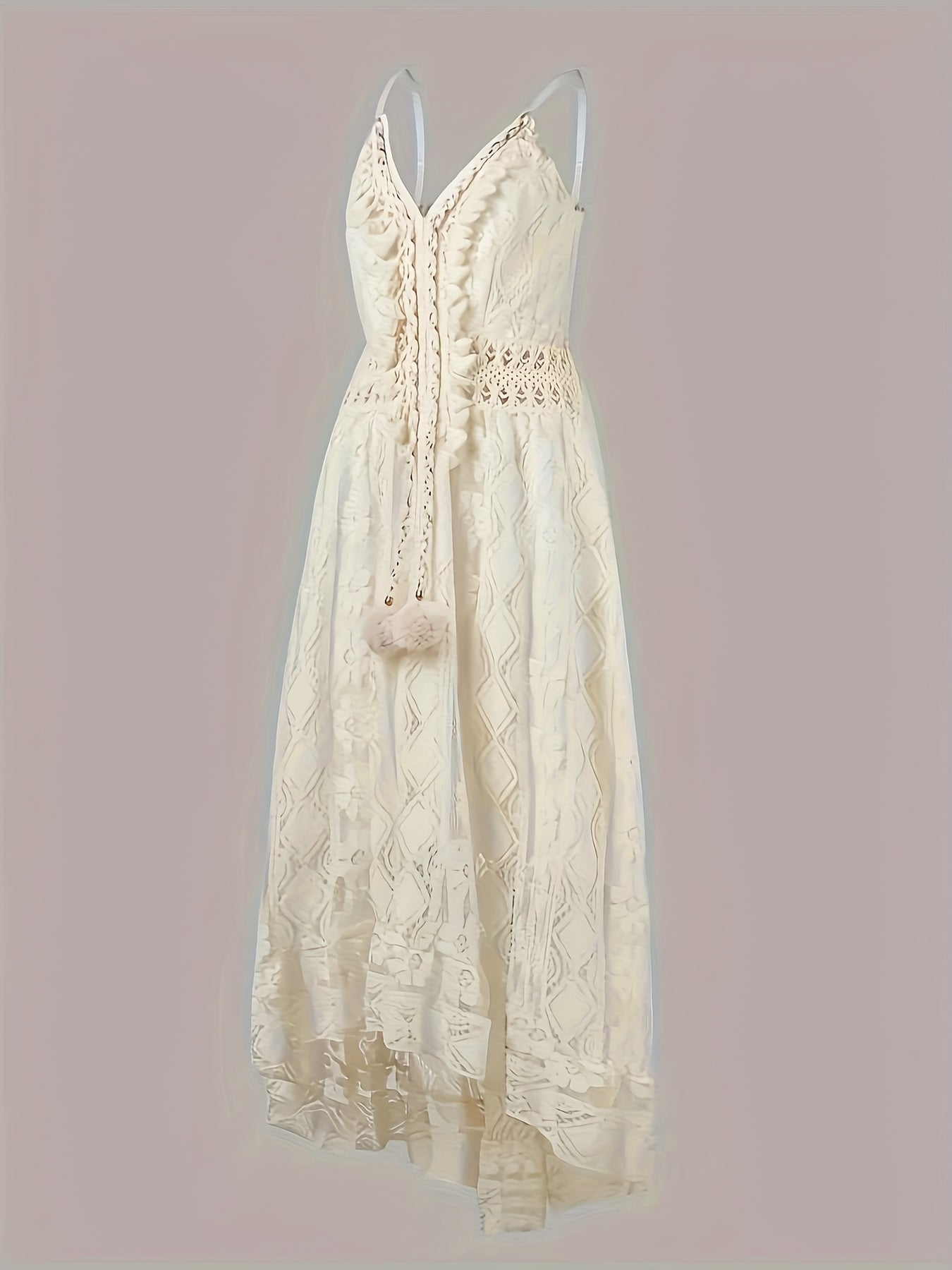 Damen Boho Maxikleid mit Spitze und V-Ausschnitt – Elegantes Sommerkleid für Feste und Strand