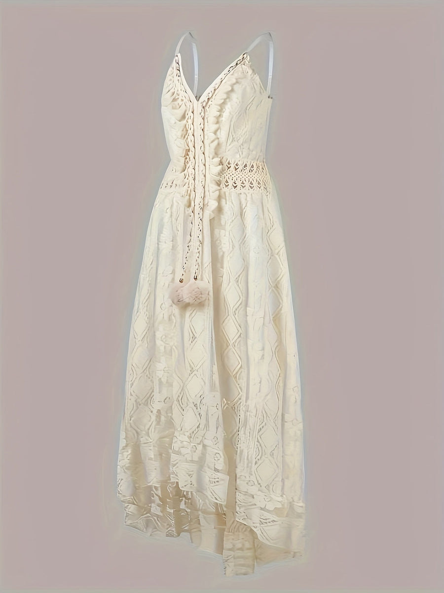 Damen Boho Maxikleid mit Spitze und V-Ausschnitt – Elegantes Sommerkleid für Feste und Strand
