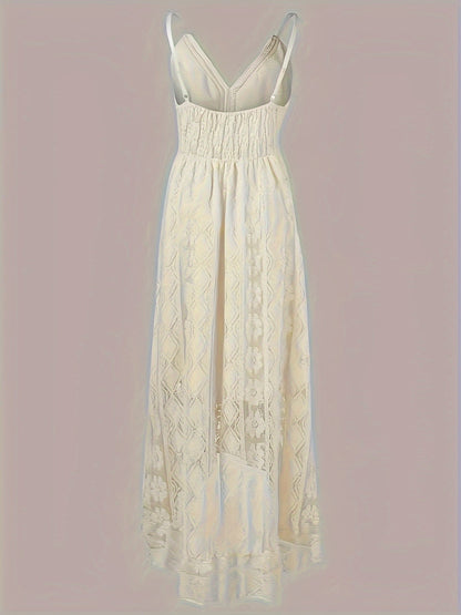 Damen Boho Maxikleid mit Spitze und V-Ausschnitt – Elegantes Sommerkleid für Feste und Strand