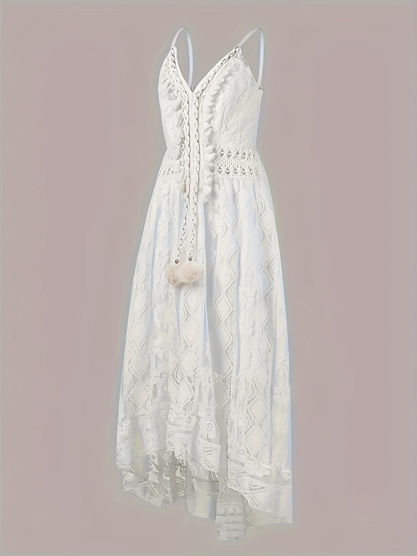 Damen Boho Maxikleid mit Spitze und V-Ausschnitt – Elegantes Sommerkleid für Feste und Strand