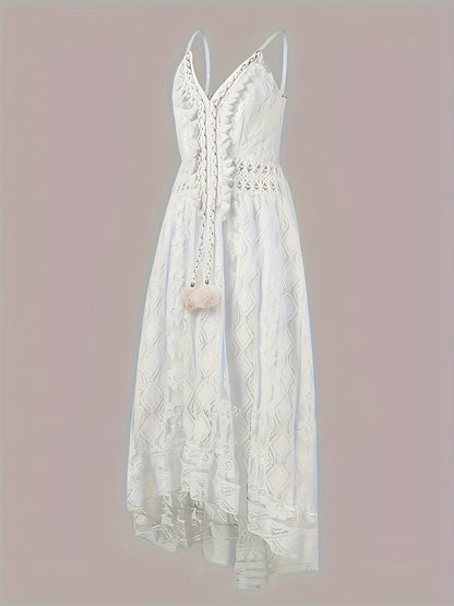 Damen Boho Maxikleid mit Spitze und V-Ausschnitt – Elegantes Sommerkleid für Feste und Strand